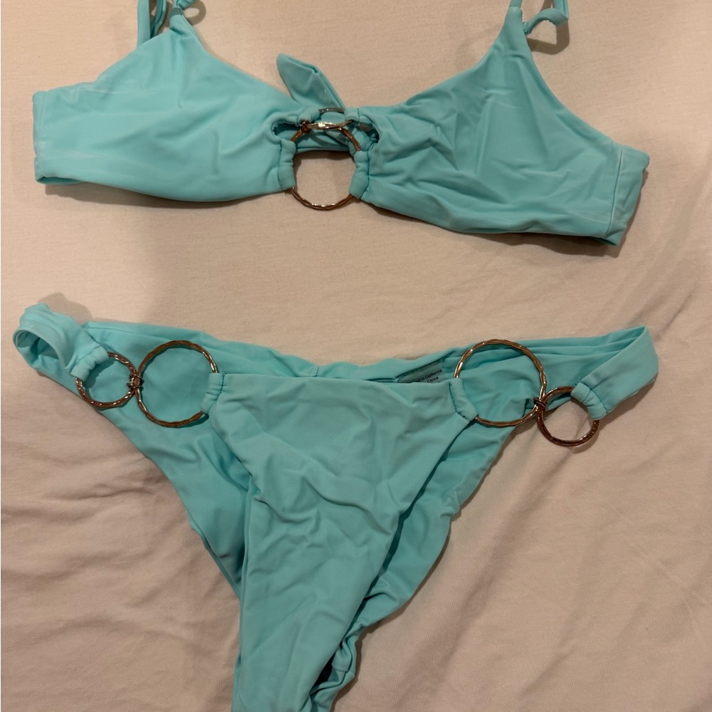 Beach Bunny Aqua Bikini Set with Gold Accents